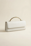 Box Braided Clutch Medium White Saffiano