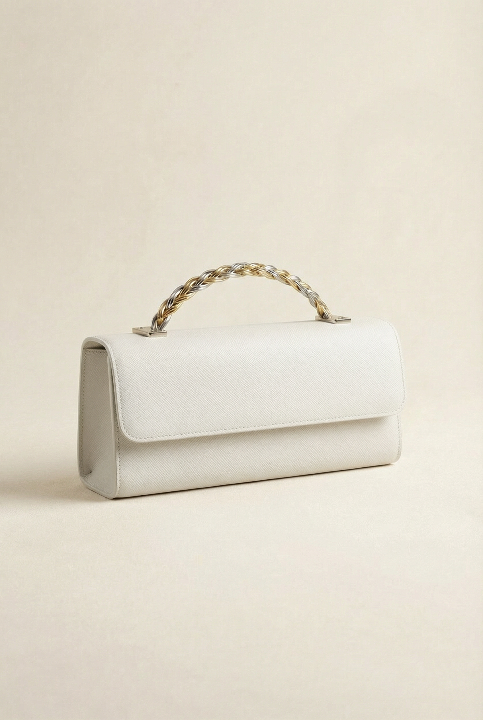 Box Braided Clutch Medium White Saffiano
