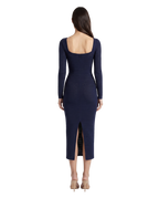 Mysteria LS Paneled Dress Navy Blue