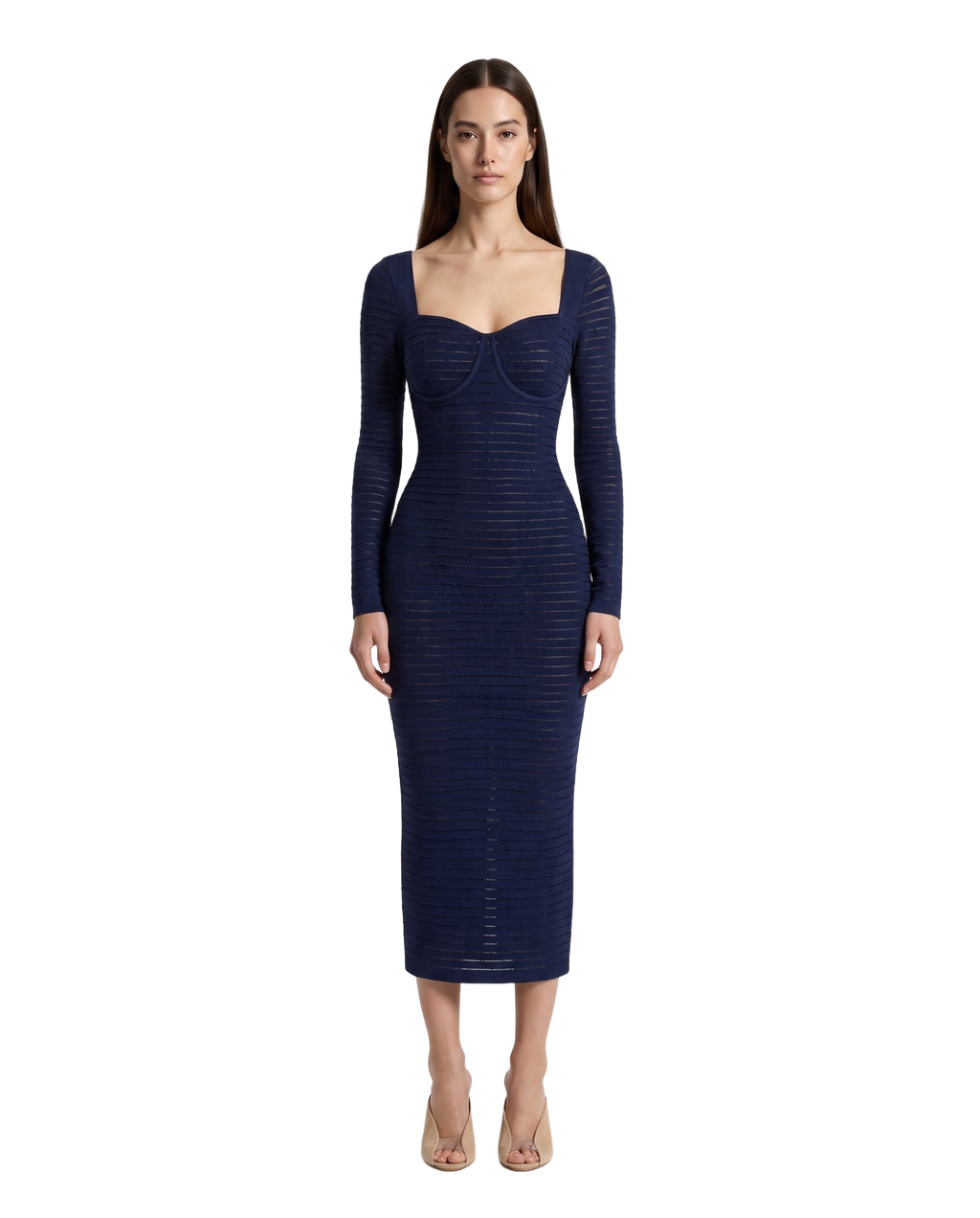 Mysteria LS Paneled Dress Navy Blue
