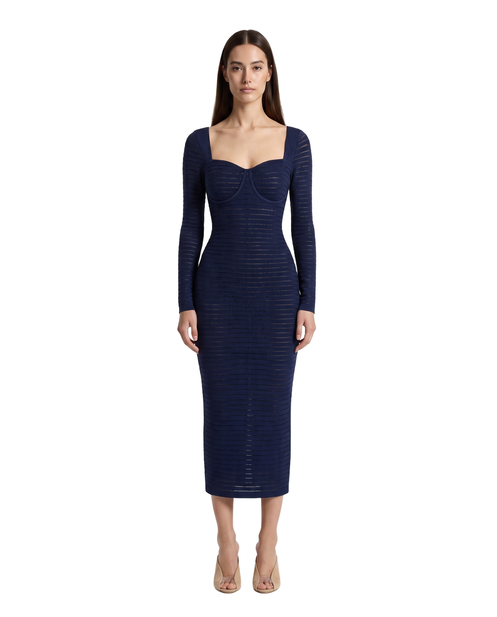 Mysteria LS Paneled Dress Navy Blue