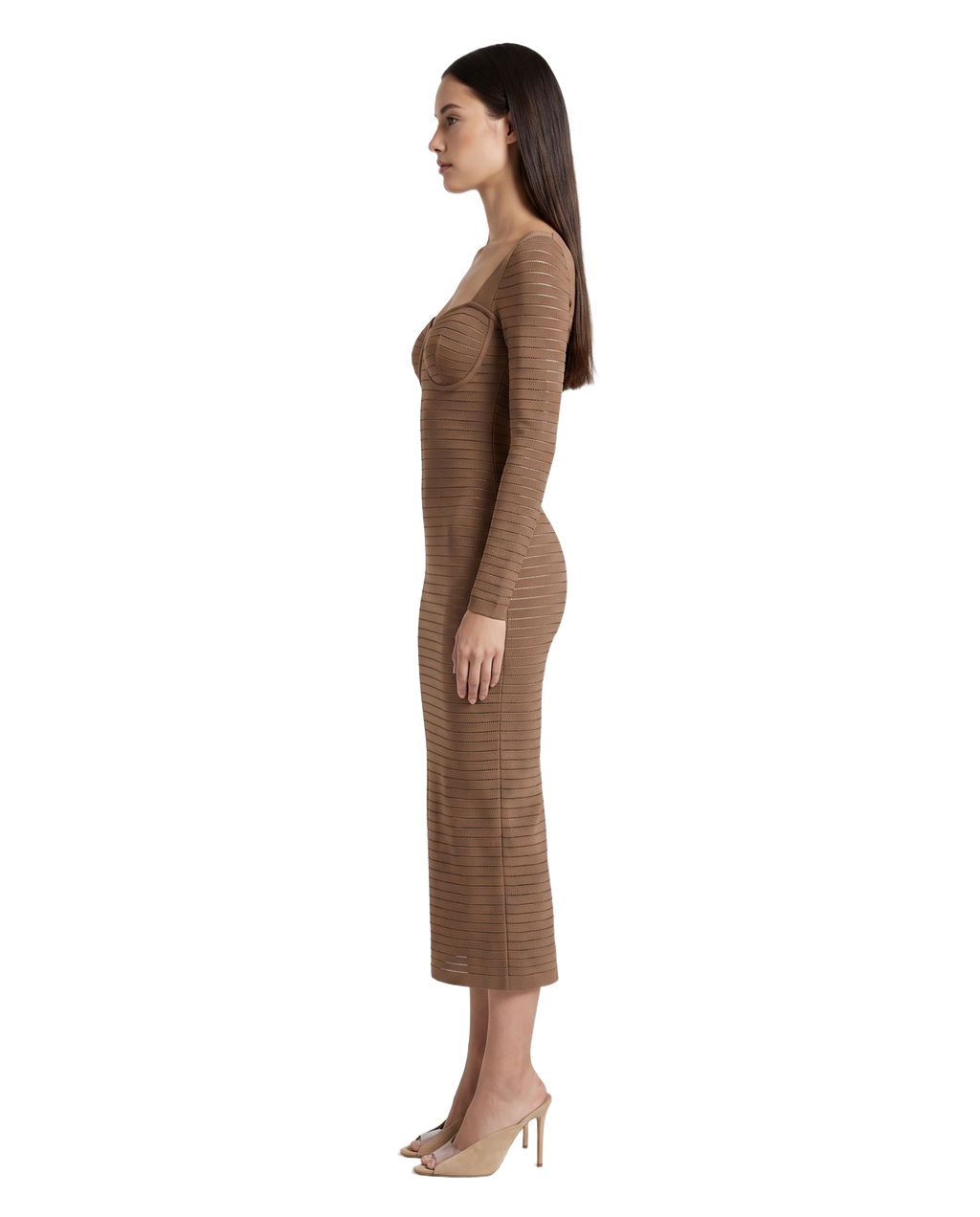 Mysteria LS Paneled Dress Light Brown