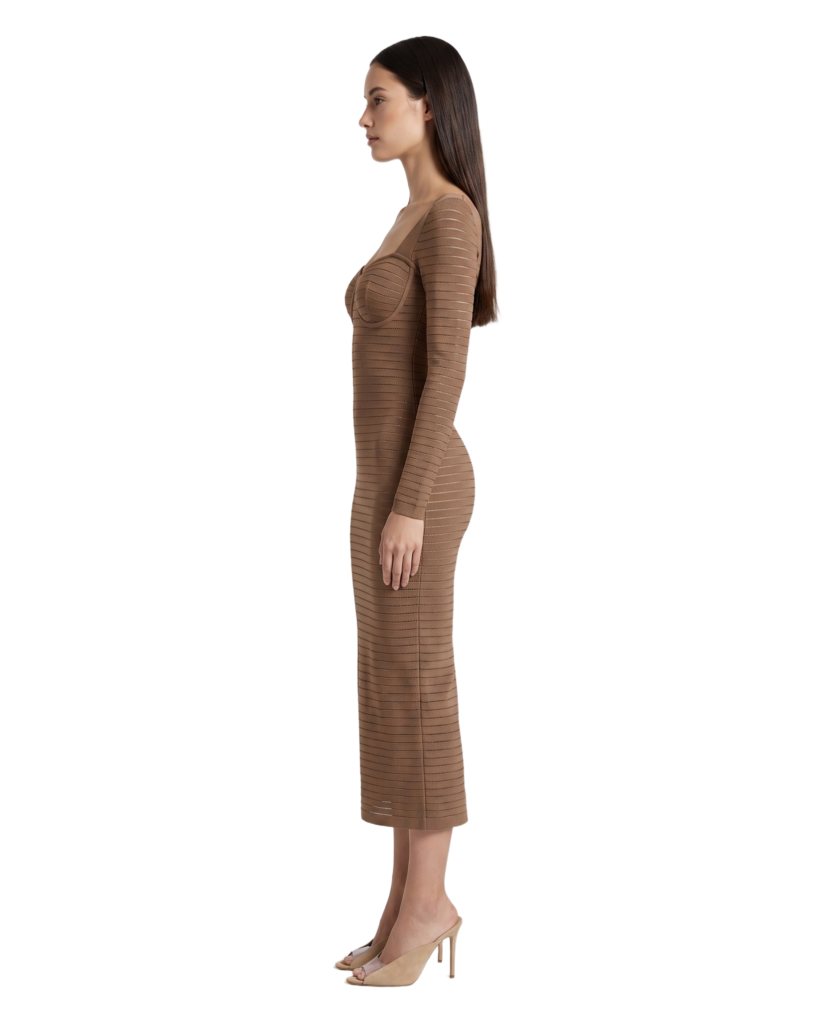 Mysteria LS Paneled Dress Light Brown