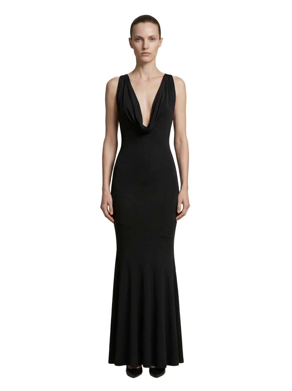 Magnifique Draped Long Dress Black