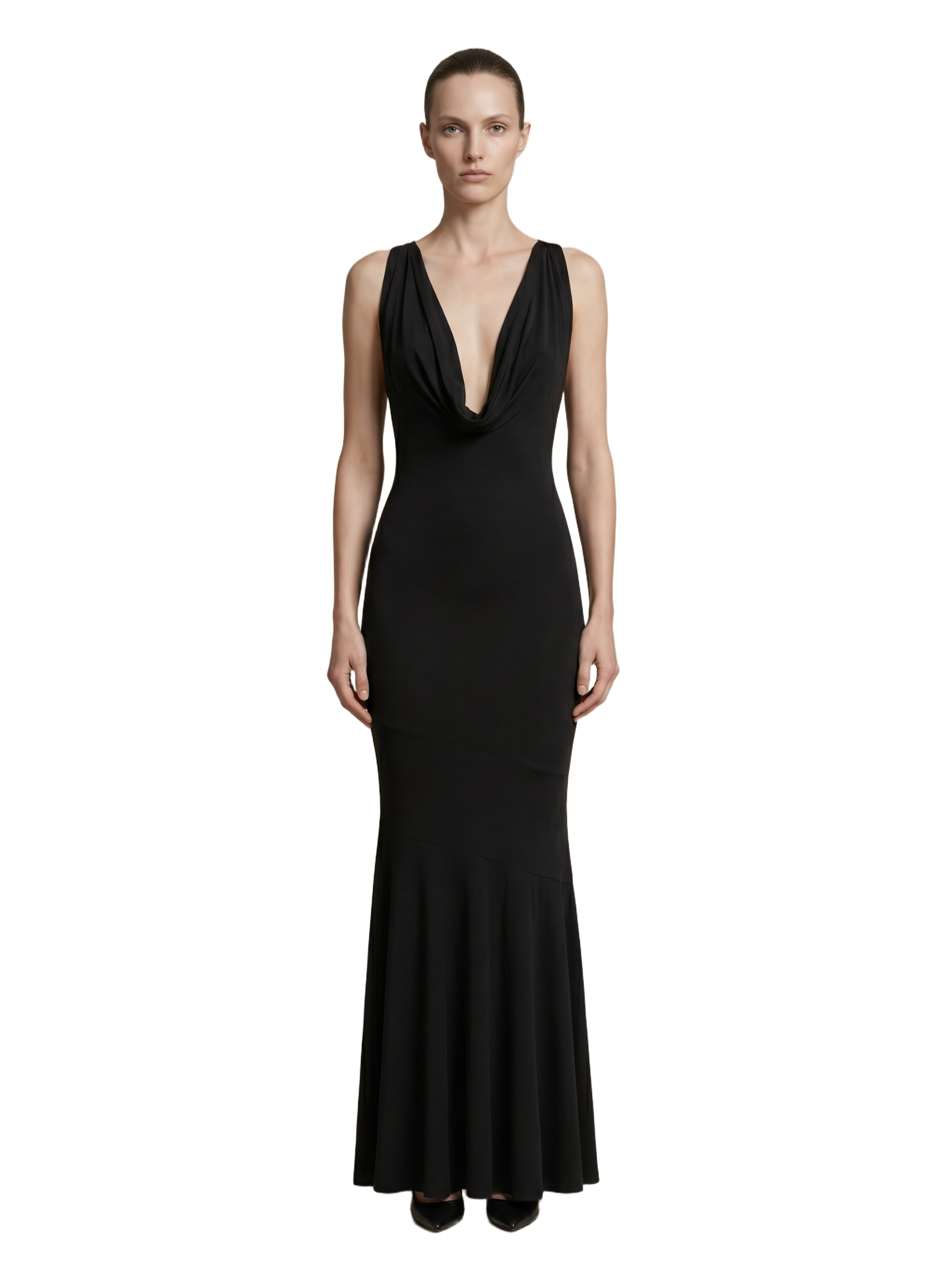 Magnifique Draped Long Dress Black