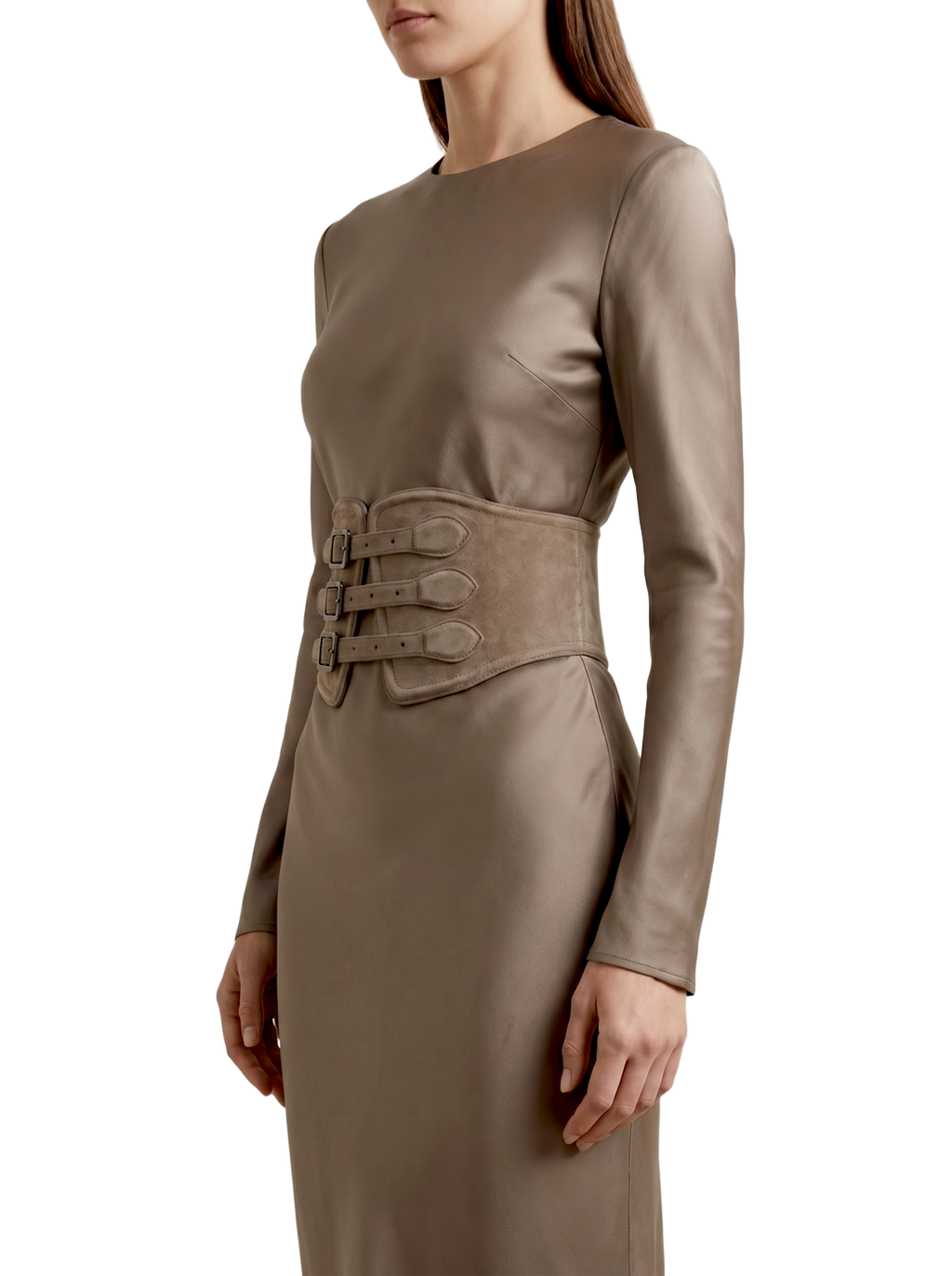 Yen Corset Buckle Belt Suede Taupe