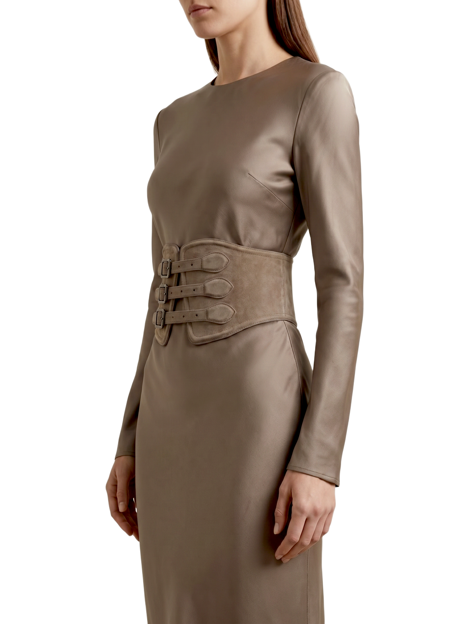 Yen Corset Buckle Belt Suede Taupe