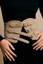 Yen Corset Buckle Belt Beige Suede