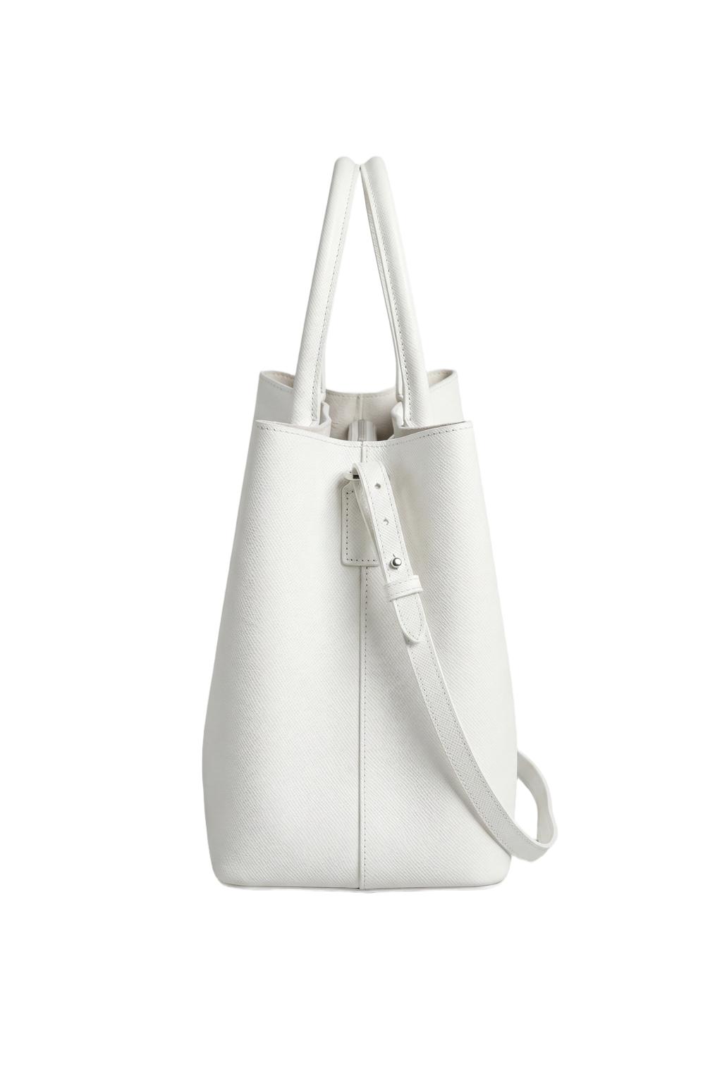 Classic Lock Tote Small White Saffiano