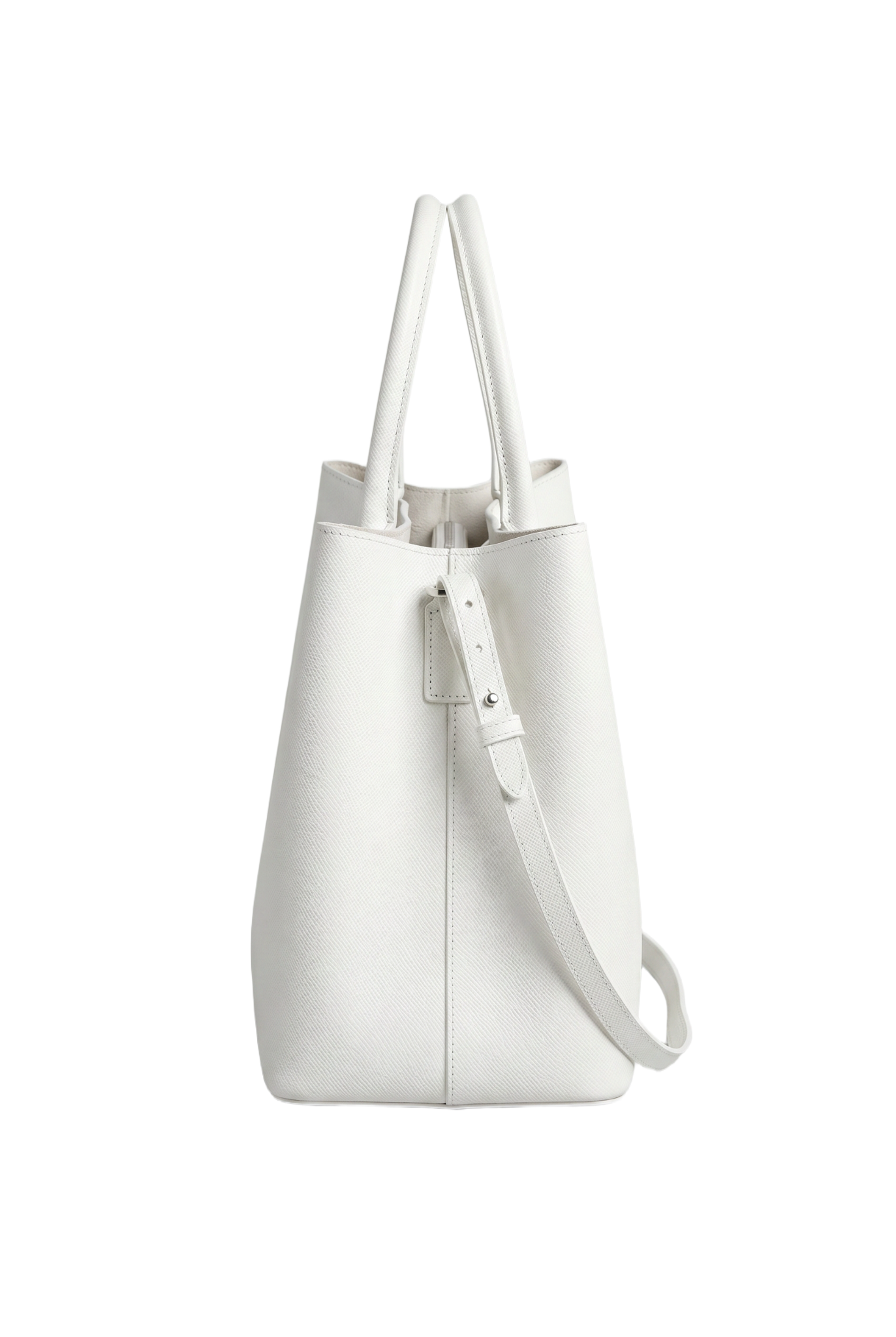 Classic Lock Tote Small White Saffiano