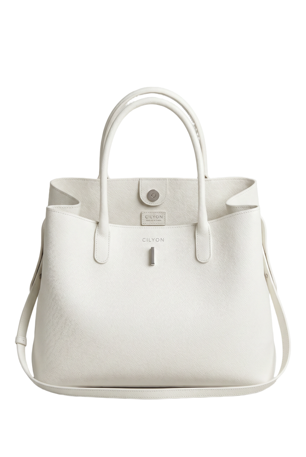 Classic Lock Tote Small White Saffiano