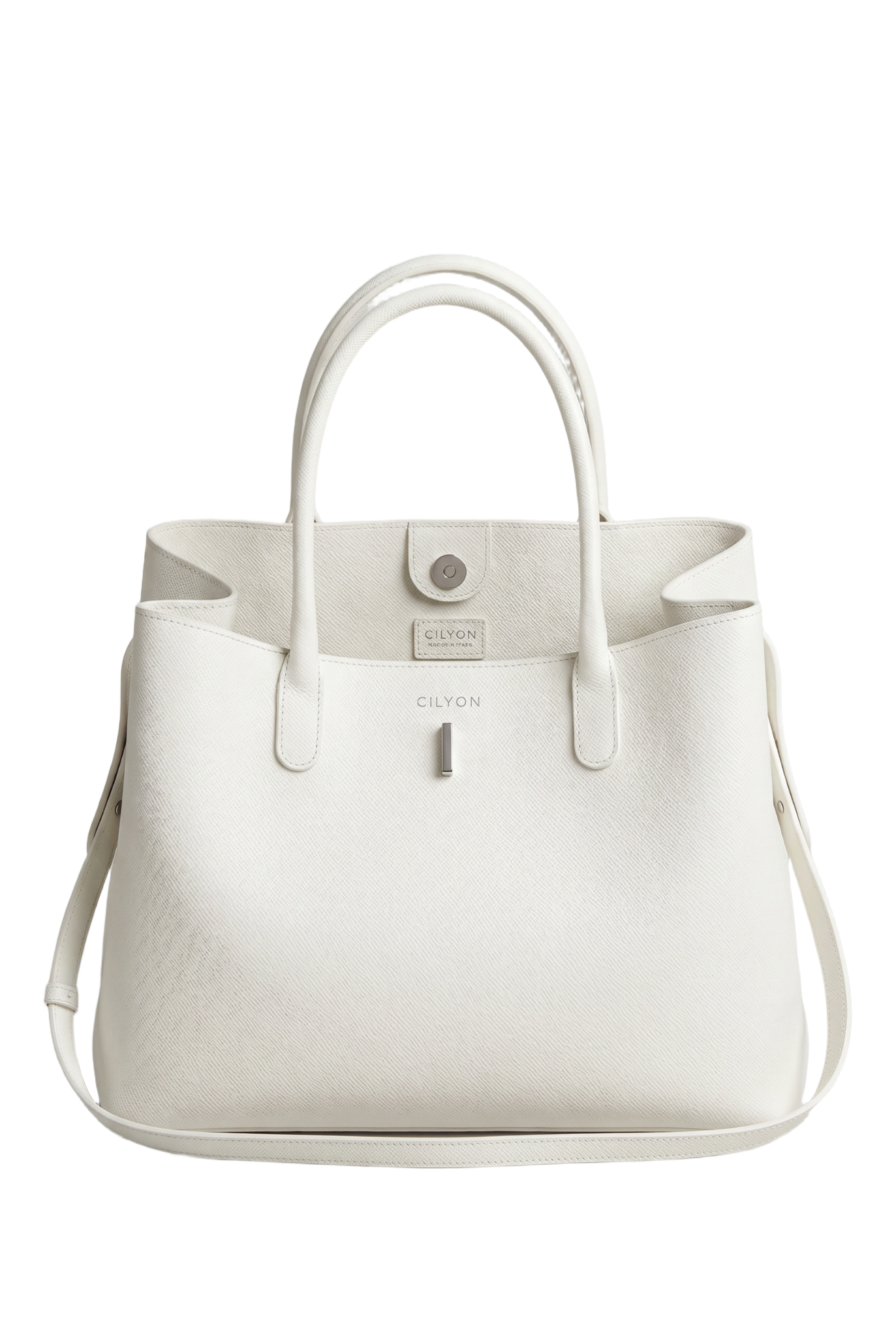 Classic Lock Tote Small White Saffiano