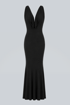 Magnifique Draped Long Dress Black